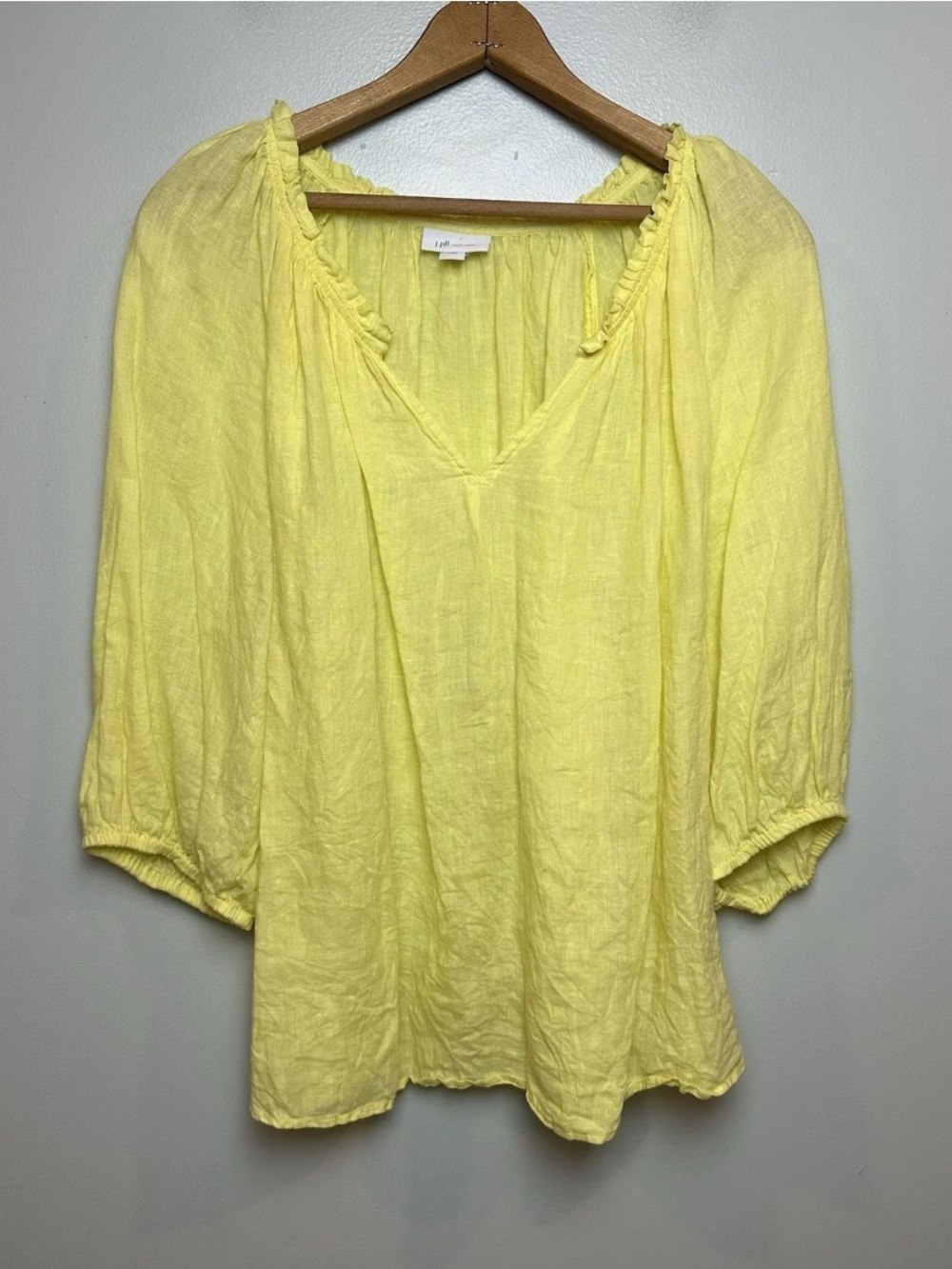 J. Jill Love Linen 100% Linen Peasant Blouse Yellow 3/4 Sleeve